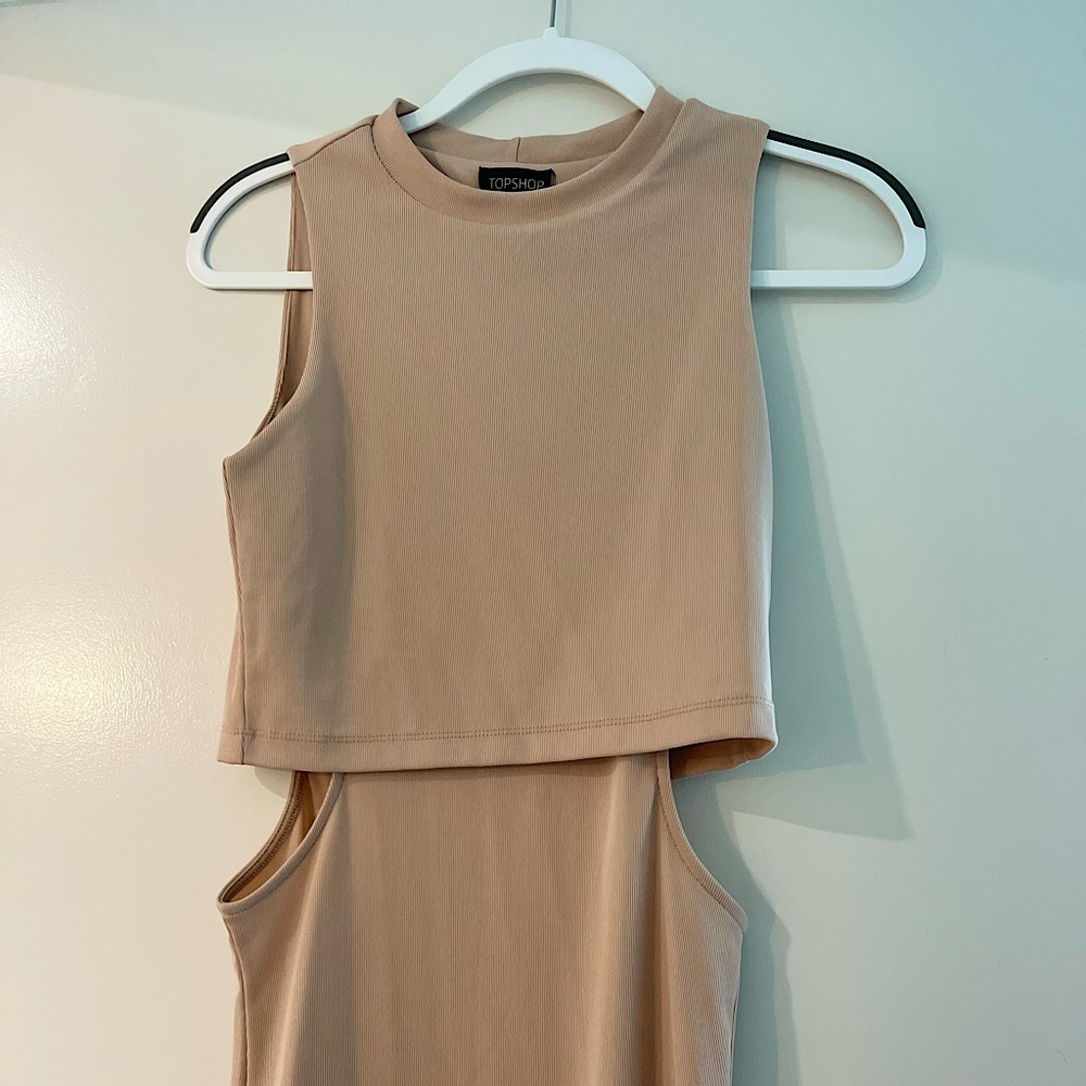 Top shop nude colored midi fitted dress with cutouts